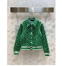Women's Jackets Green Letter Pattern Long Sleeve Designer Jacket Fashion Button Patchwork Loose Coat