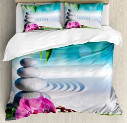 Pillow Spa Decor 3pcs Bedding Set Sand Orchid and Massage Stones in Zen Duvet Cover Set Bed Set Quilt Cover Pillow Case Comforter Cover