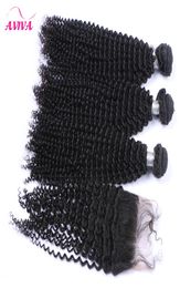 Peruvian Kinky Curly Virgin Human Hair Weaves With Closure 5Pcs Lot Lace Closures And 4 Bundles Unprocessed Peruvian Kinky Curly V7348427