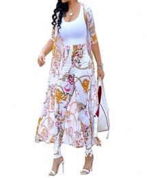 Summer 2 Piece Set Women Cardigan Long Trench Tops And Bodycon Pant Suit Casual Clothes Boho Sexy Two Piece Outfits Y2005121604408