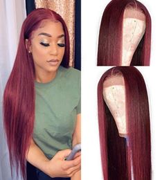Burgundy Red Human Hair Wig 13x6 Deep Part Wig Glueless Preplucked with Baby Hair Silk Straight 99J Brazilian Remy5333838