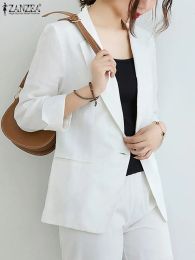Blazers Stylish Women Korean Thin Blazer ZANZEA Office Casual Solid Colour Long Sleeve Single Button Jackets Lady Spring Autumn Coat 2023