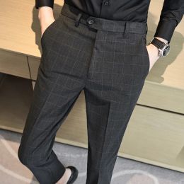 Pants Men Plaid Boutique Suits Pants Male Formal Wear Wedding Dress Trousers Quality Men Slim British Style Business Casual Suit Pant