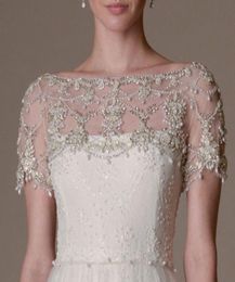 Bling Luxury Wedding Jackets Rhinestones Shiny Beading Bridal Bolero Wrap Capes Short Sleeve Wedding Dress Custom Made9687834