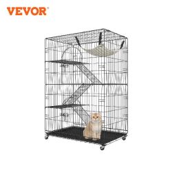 Cages VEVOR 4 Tier Large Cat Playpen 30lbs/Layer DIY Cat Fence Cage Exercise Place Crate Metal Wire Kennel Indoor Rabbit House for Pet