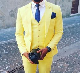 2020 Yellow Classy Wedding Tuxedos Groom Suits Side Vent Custom Made Groomsmen Boy Prom Party Suits JacketPantsVest Father Sui8544009