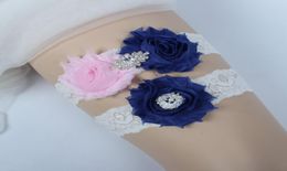 Royal Blue Pink Bridal Leg Garters Prom Garter Bridal Wedding Garter Belt 2 Pieces set Lace Rhinestones Crystals Pearls In Stock C6806476