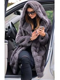 Fur New woman fur 90cm Women Clothing Winter Artificial Economy Mink Fur Coat with a Hood Luxury Fake Fur Coats