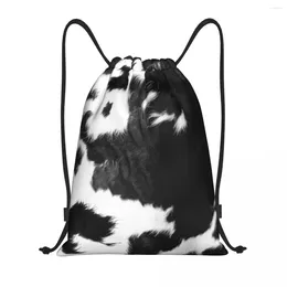 Shopping Bags Modern Cowhide Faux Leather Print Drawstring Men Women Portable Sports Gym Sackpack Fur Texture Training Backpacks