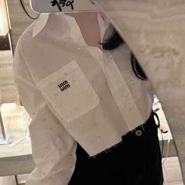 Mui Mui Women's Blouses & Shirts Designer Brand New Sparkling Star Water Diamond Small Letter Flip Collar Short Long Sleeved Mui Mui Shirt For Women 963