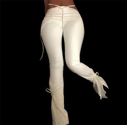 Cryptographic White PU Faux Leather High Waist Flare Leggings Women Pants Trousers Tight Christmas Sexy Bandage Fitness Bottom 2114394901