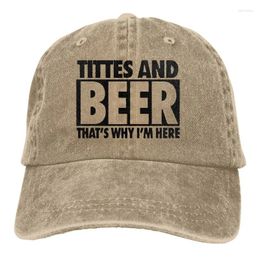 Ball Caps Titties And Be-er Thats Why Im Here Womens Baseball Cap Unisex Adjustable Washed Cotton Denim For Men Women