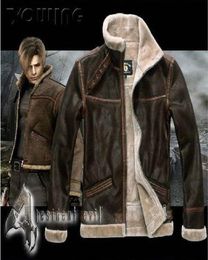 RE4 RESIDENT EVIL 4 IV LEON KENNEDY PU Faux LEATHER FUR JACKET All Size Leather Costumes Longsleeve Coat DHL 3815420