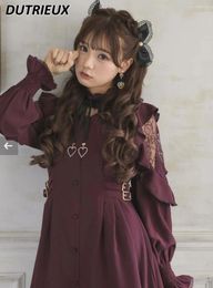 Abiti casual Stile giapponese Rojita Abito da donna Pizzo Ciondolo amore Manica lunga Fiocco in nastro Lolita attillato