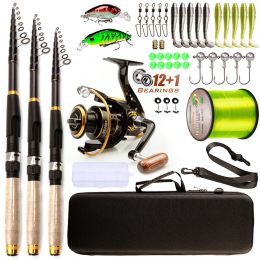 Combo Fishing Rod and Reel with Fishing Bag 1.8m3.6m Carbon Fiber Max Pull 3.5kg Telescopic Rod and 5.2:1 Gear Ratio Spinning Reel