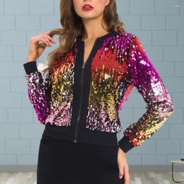 Women's Jackets Long Sleeve Women Jacket Sequin Zipper Closure V Neck Gradient Color Cardigan For Soft Club Performance Party