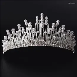 Hair Clips Crystal Pearl Tiara Crown Bridal Wedding Luxury Rhinestone Hairband Women Girl Fashion Party Jewellery Silver Colour Headband