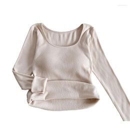 Women's T Shirts Stylish Long Sleeve Shirt With Square Neckline Soft And Warm Fabric Tops For Fall Cold Weather Drop