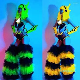 Stage Wear Fluorescent Colors Bodysuit Cake Legs Cover Tech Style Cosplay Rave Outfit Women Gogo Costume Performance