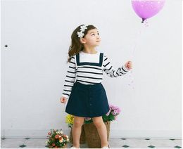 New 2018 Spring Girls Navy Style Clothing Sets Kids Long Sleeve Striped TshirtSkirt 2pcs Children Outfits Baby Girl Clothes Chil7374806