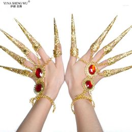 Stage Wear Dance Performance Props Golden Long Finger Thousand Hands Guanyin Ring Metal Nail Protection Belly Jewelry