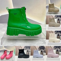 Rubber Designer Boots Fashion Women Shoes Rainboots Half Boots Platform Heel Luxury Letter Ankle Boots Round Toe Woman Rubber Rain Boot Waterproof Zipper 24 Spring