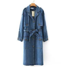 Oversize Denim Trench Coat Women Spring Autumn Cotton Jean Outerwear Plus size Long Windbreaker Casual Top Denim Cloak Coat KW49 T4596312