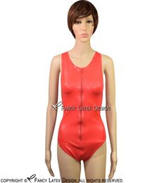 Red Sexy Latex Catsuit Jumpsuits Rompers Swimsuit With Zip At Back Rubber Body Suit Plus Size s 00075460226