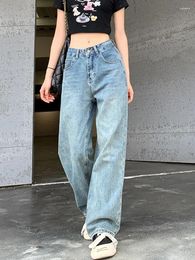 Women's Jeans Aoaiiys High Waisted Blue For Women Denim Pants Y2k Wide Leg Spring Trousers Full Length Korean Chic Straight