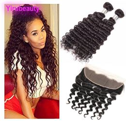 Malaysian Human Hair Deep Wave 2 Bundles With 13x4 Lace Frontal With Baby Hair Malaysian Human Hair Extensions Weaves With Closure8271944