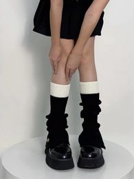 Women Socks Combhasaki Female Y2K Retro Contrast Colour Knee-Length Knitted Fairycore Sleeve Stockings For Autumn Winter