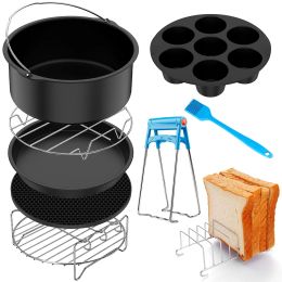 Moulds 9 Pcs Air Fryer Accessories Set Foodgrade Air Fryer Mould Cake Basket Toast Rack Oil Brush Pizza Pan Steaming Rack Set Kitchen