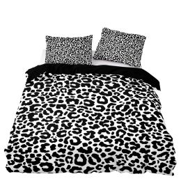 Set Luxury Style Bedding Set 220x240 Black and White Leopard Duvet Cover Set with Pillowcase Premium Quilt Cover Bed Set Sheer Curtains