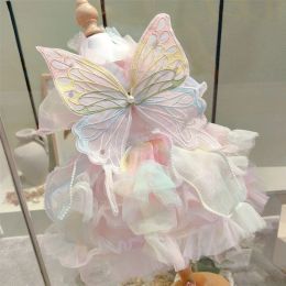 Dresses Rainbow Fairy Symphony Pink Butterfly Wings Spring and Summer Cat Bichon Teddy VIP Golden Retriever Corgi Fairy Skirt