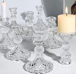 Vintage Clear Crystal Glass Candlestick Valentine's Day Romantic Candlelight Dinner Shooting Props Home Wedding Decoration