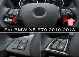 New Car Styling Real Carbon Fibre Style For BMW X5 E70 2010 2011 2012 2013 Steering Wheel Button Frame Covers Stickers Trim5087184