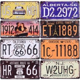 Route 66 Car Number Licence Metal Painting Sign Vintage France USA Brazil Mexico Plaque Tin Signs Retro Coffee Movie Route 66 Wall6142813