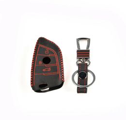 Fit for BMW 2014 X5 2015 X6 Leather Smart Remote Key Fob Holder Chain Case Cover1779692
