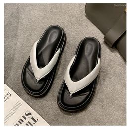 Slippers Summer 2024 Women's Flip-flops Round Head Open Toe Sexy Simple Solid Colour Thick Soled Fashionable Comfortable Flat Shoes