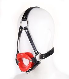 Leather head harness bondage Open mouth gag restraint solid red big lip Adult fetish products Sex games toys for women men9479114