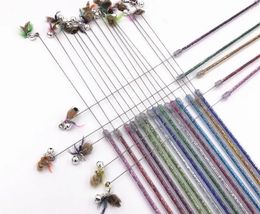 usd1.45/pc pet cat kitten toys teaser wands fishing pole wands flying insect cat playing toys feather 20pcs/lot 240226