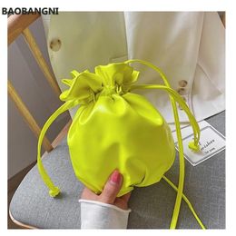 Women Crossbody Bucket Bag Neon Color Girls Shoulder Messenger Bags Orange Drawstring Handbags Organizer PU Leather271S
