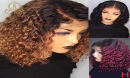 Ombre Colored Curly Bob Wig Short Human Hair Wigs For Black Women Blonde Burgundy 13x6 Lace Front Human Hair Wig Nabeauty 1807632508