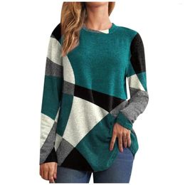 Women's T Shirts Thin Geometric Contrast French Cashmere Long Sleeve Print Loose Sweatshirt Cropped Y2k Tops Cute Tank Top Luxury