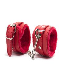 Red Black pink PU Leather BDSM SM Bondage Sexy Restraints Fuzzy Furry Hand Wrist Cuffs Soft Plush Handcuffs Sex Toys2801943