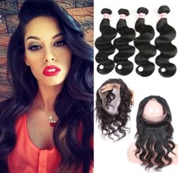 Pre Plucked 360 Lace Frontal Brazilian Virgin Human Hair Bundles Body Wave Hair Weaves 360 Lace Frontal With Bundles4108020