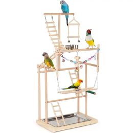 Perches Edudif Parrot Playstand Parrot Perch Stand Bird Playground Large Bird Play Stand Wood Perch Gym Playpen Ladder (4 Layers)
