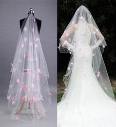 Bridal Veils 300cm One Layer White Wedding Veil Long Pink Petals For Bride Marriage Accessories Velos De Noiva Q46797136