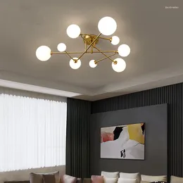 Ceiling Lights Nordic Led Chandelier Lighting For Living Room Bedroom Modern Golden Copper Glass Ball Hanging Lamp Home Kitchen Fixture