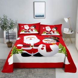 sets Red Christmas 0.9/1.2/1.5/1.8/2.0m Digital Printing Polyester Bed Flat Sheet With Pillowcase Print Bedding Set